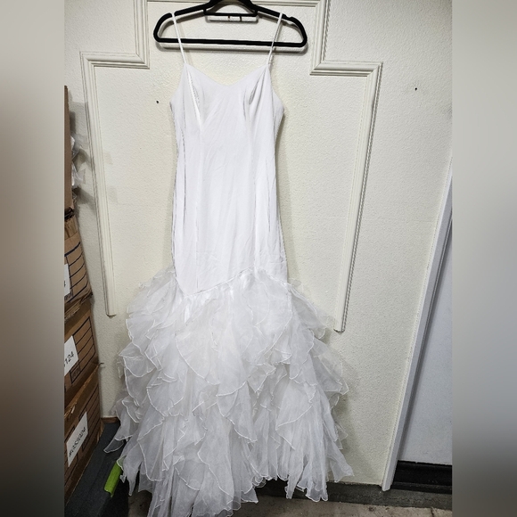 Lulus Extravagance White Ruffled Organza Mermaid Maxi Dress 4 Wedding Bridal - Picture 7 of 11